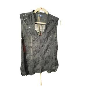 GAP Sleeveless Sheer Flowy Sequin Top Women's Medium Black